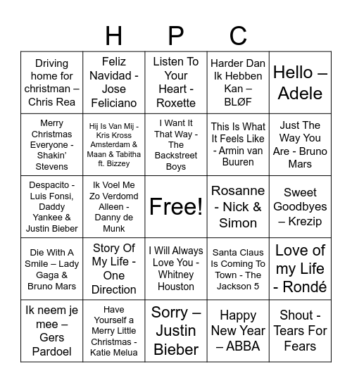 HPC Kerst Muziekbingo! Bingo Card