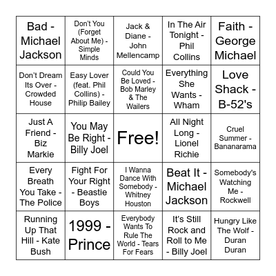 80's Baby Bingo Card