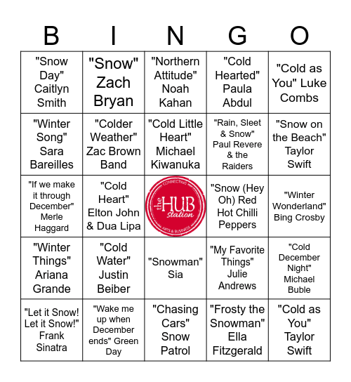 Songs Related to Winter Bingo Card
