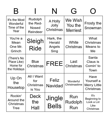 Musical Bingo Card
