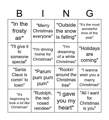 Christmas Songs Bingo Card