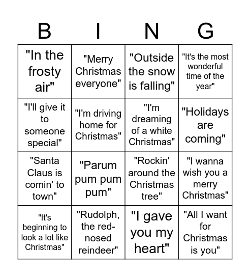 Christmas Songs Bingo Card