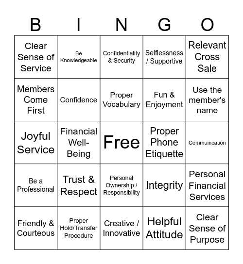Joyful Service Bingo! Bingo Card