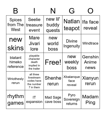 5.3 Livestream Bingo Card