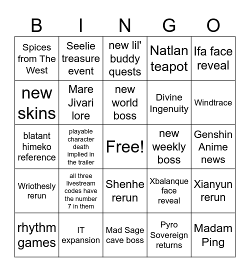 5.3 Livestream Bingo Card