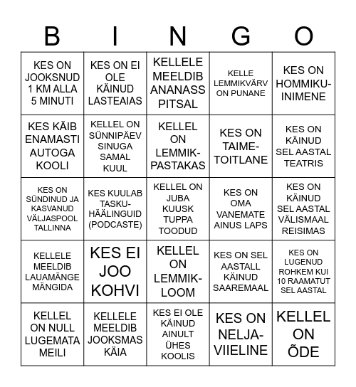 INIMBINGO JÕULUHOMMIKUL Bingo Card