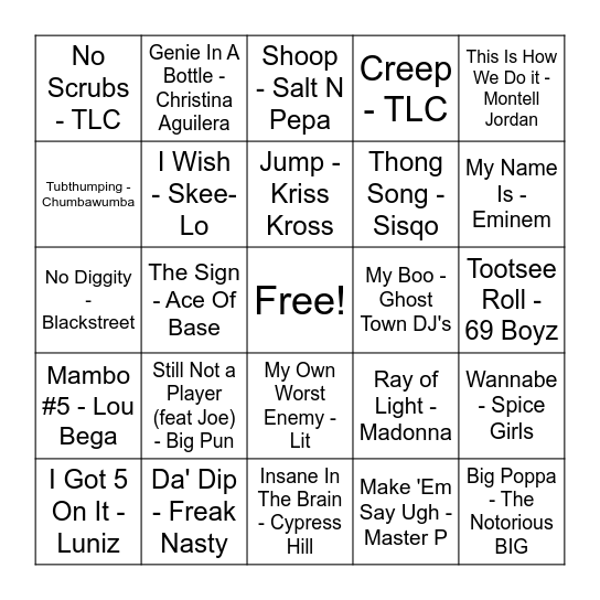 It's The 90's Bingo Card
