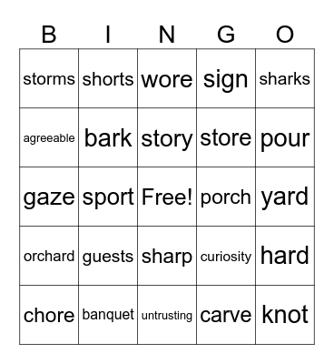 Grade Three Spelling and Vocab Bingo Card