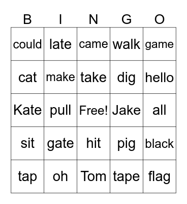 Grade 1 Spelling list and Vocab Bingo Card