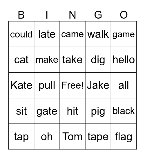 Grade 1 Spelling list and Vocab Bingo Card