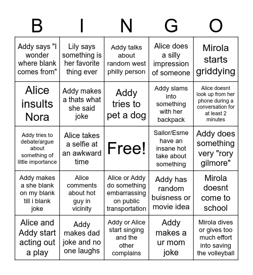 Friend bingo Card