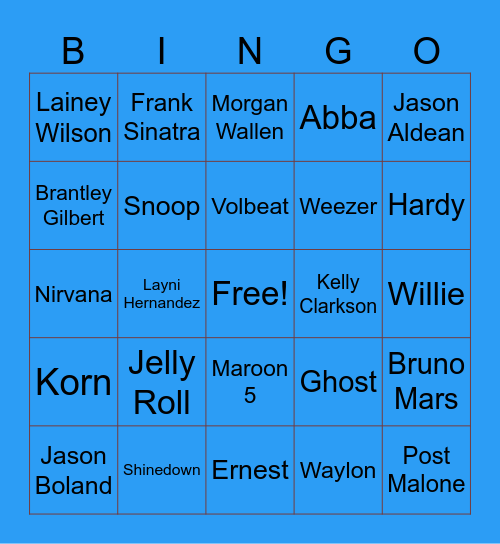 Songs dad will play Bingo Card