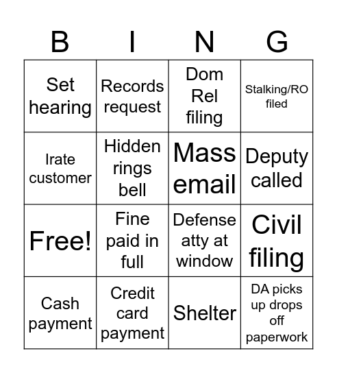 Courthouse Bingo Card