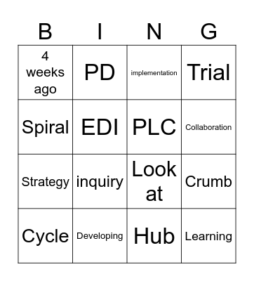 YCO word list Bingo Card