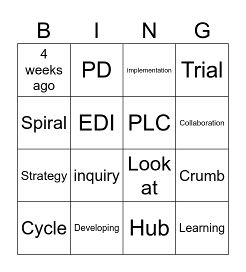 YCO word list Bingo Card