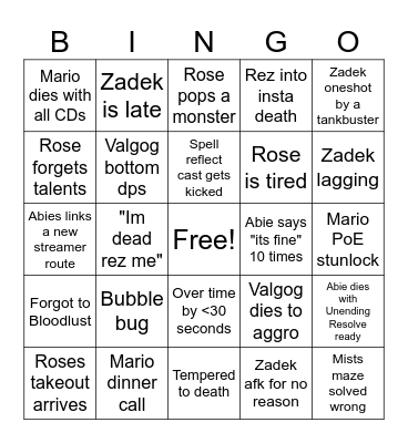 Abie Crew M+ Bingo Card