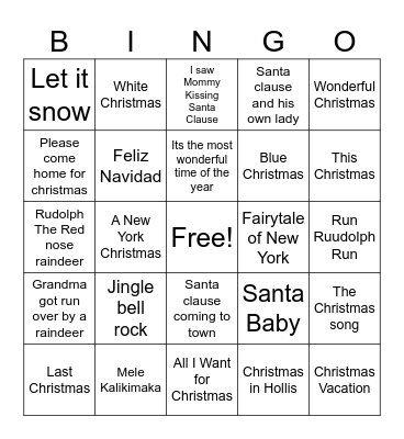 Jingle Bell Rock Bingo Card