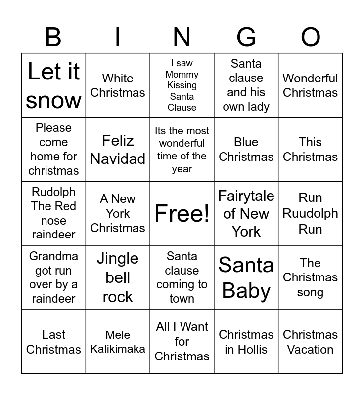 Jingle Bell Rock Bingo Card