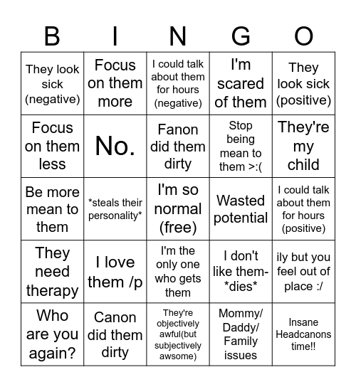 Character opinions bingo Card