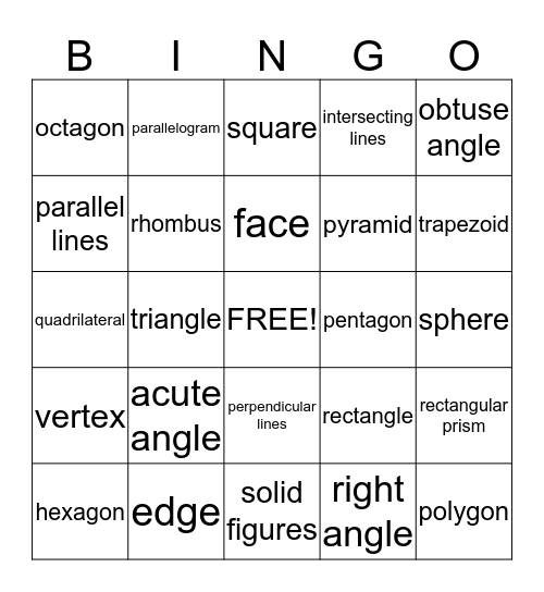 Math Bingo Vocabulary 3 Bingo Card