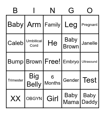 Baby Brown Gender Reveal Bingo Card