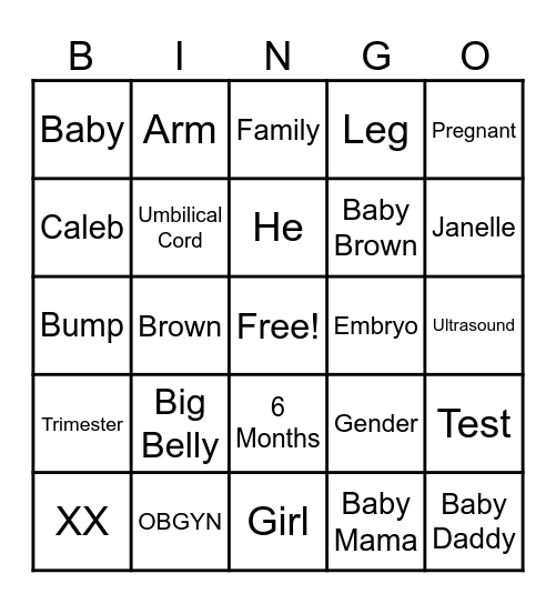 Baby Brown Gender Reveal Bingo Card