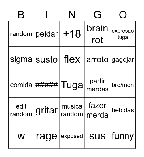 tuga clips bingo Card