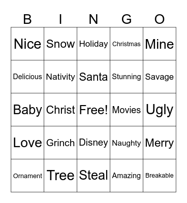 Relief Society Gift Ecchange Bingo Card