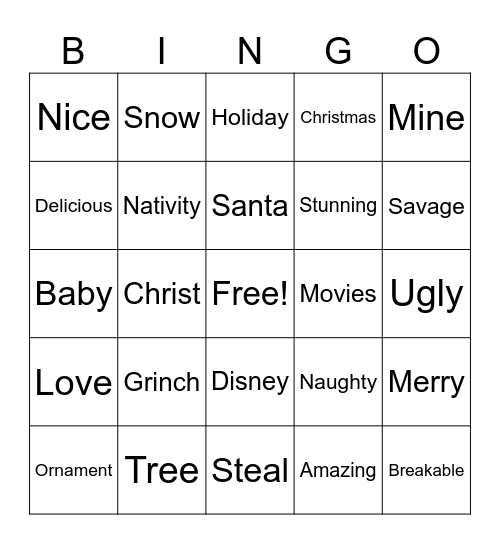 Relief Society Gift Ecchange Bingo Card