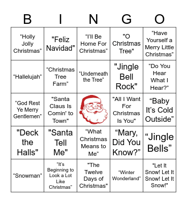 Christmas Songs Bingo Card