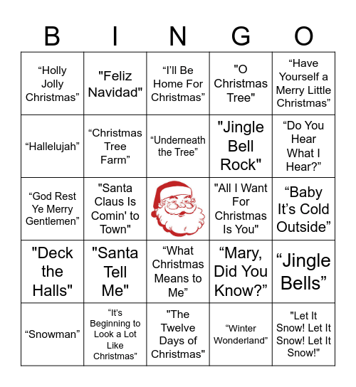 Christmas Songs Bingo Card