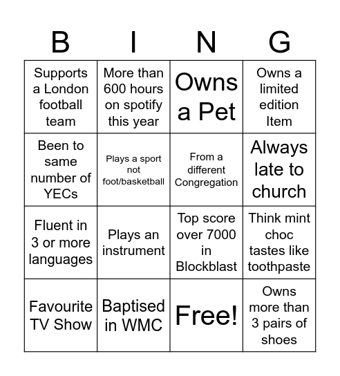 TNG Christmas Bingo Card