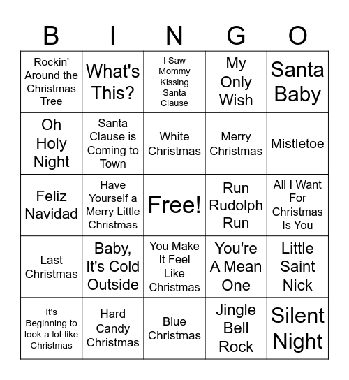 Christmas Jams Bingo Card