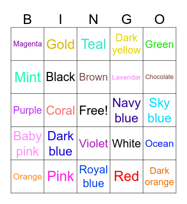 Colors! Bingo Card