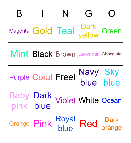 Colors! Bingo Card