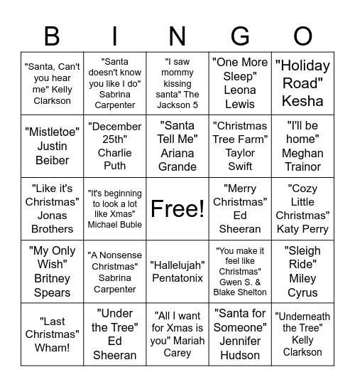 New-Age Christmas Songs Bingo Card