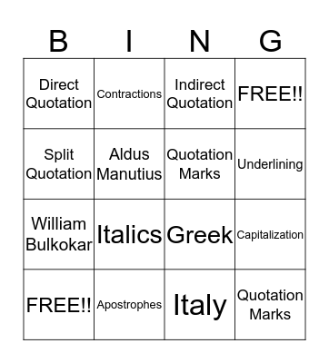 Chapter 27-29 Bingo Card