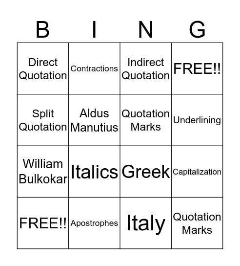 Chapter 27-29 Bingo Card