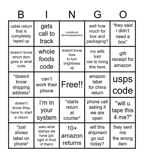 The UPS Store Bingo Card