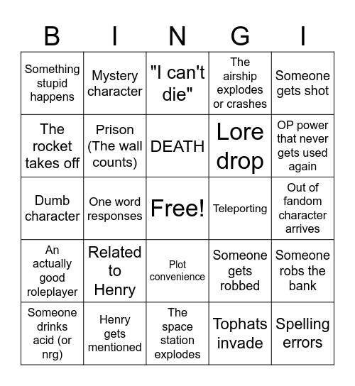 Henry Bingo Card