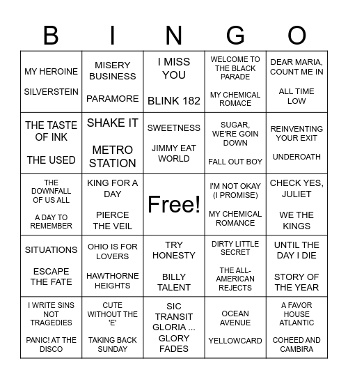 EMO BINGO Card