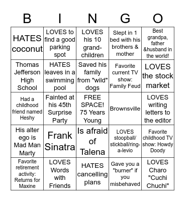 Grandpa Marty's 75th Birthday Bingo Card