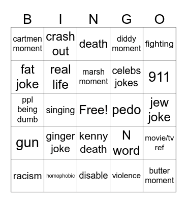 south park Bingo Card
