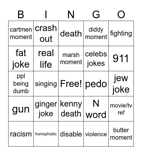 south park Bingo Card