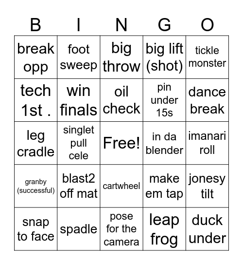 Wrestling Bingo Card