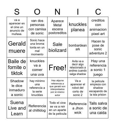 Sonic 3 Bingo Ian Bingo Card