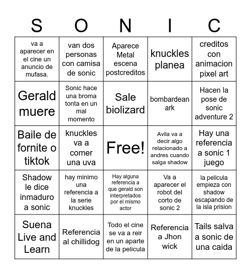 Sonic 3 Bingo Ian Bingo Card