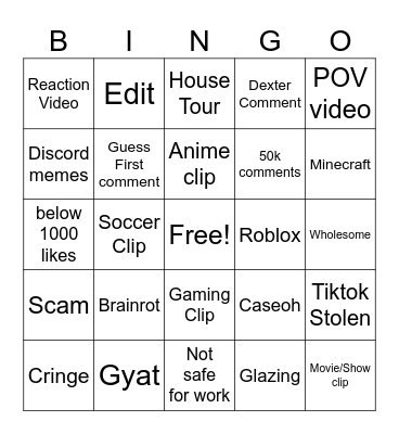 YT Shorts Bingo Card