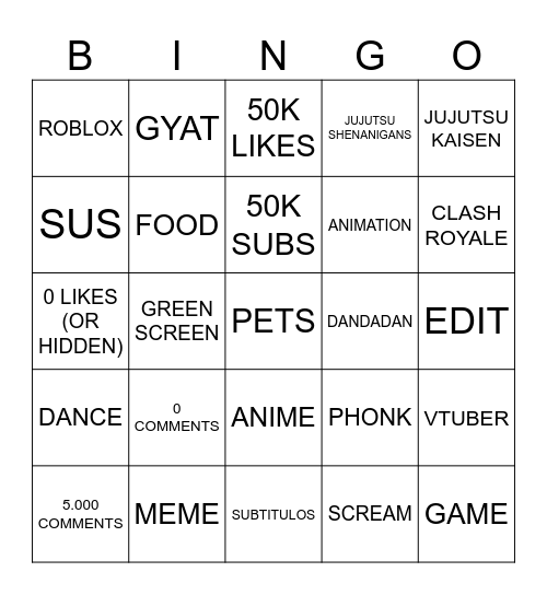 Untitled Bingo Card