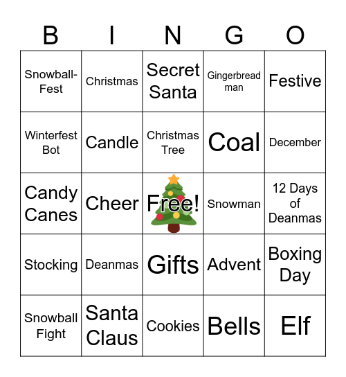 Deanmas Bingo Card